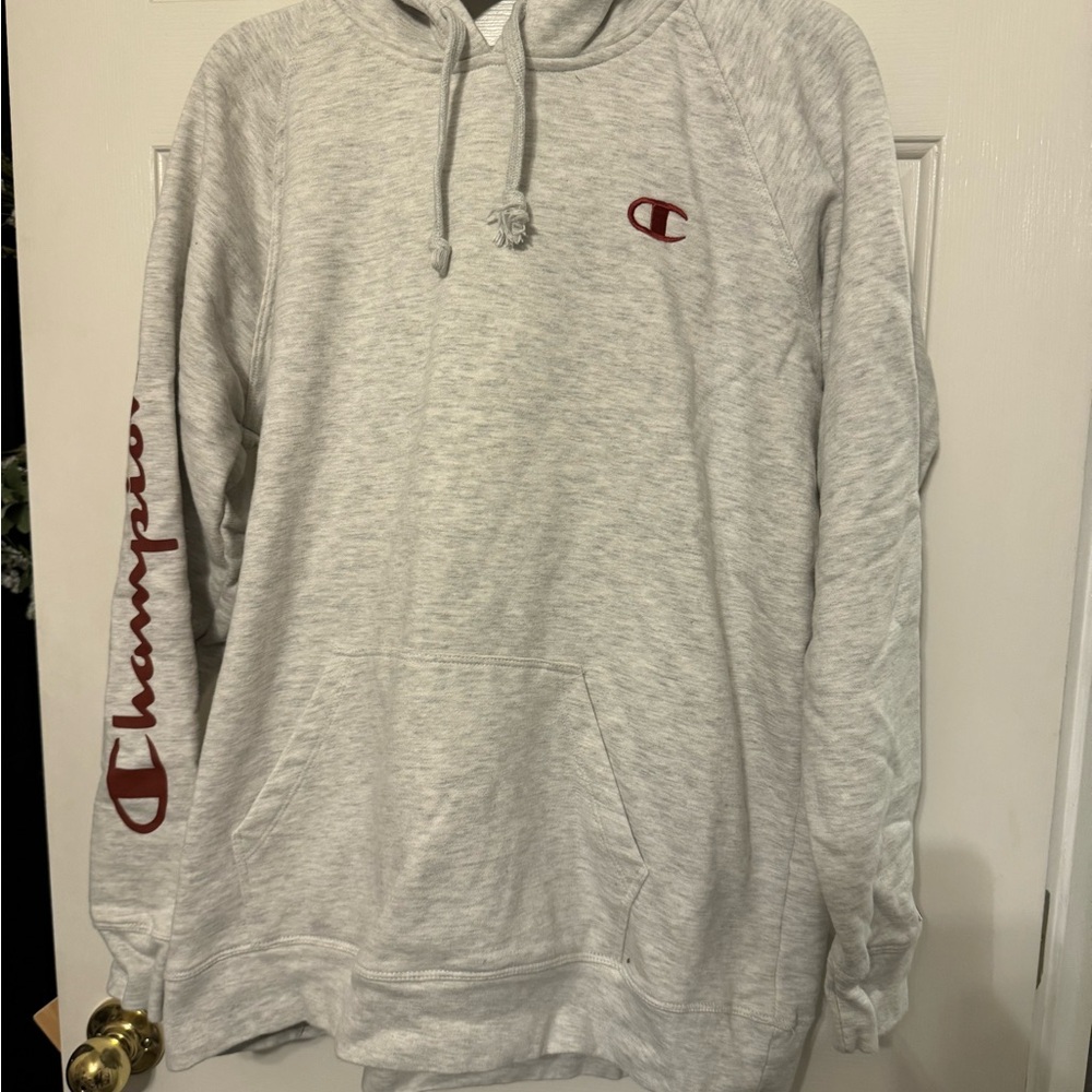 Champion Heather Gray Hoodie with Red Logo